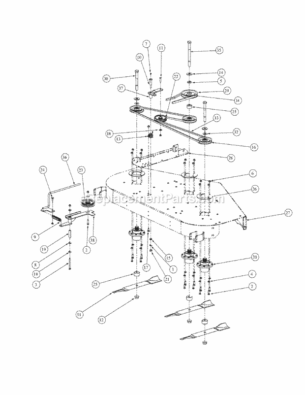 Fabricated Deck Spindle Assembly Diagram and Parts List for M60-KHEFI 53AB5HEX750 Cub Cadet Sprayer